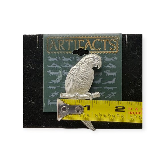 Artifacts JJ Parrot Brooch Pin On Perch 1986 2.5 in Silver Tone Vintage NEW - Picture 4 of 6